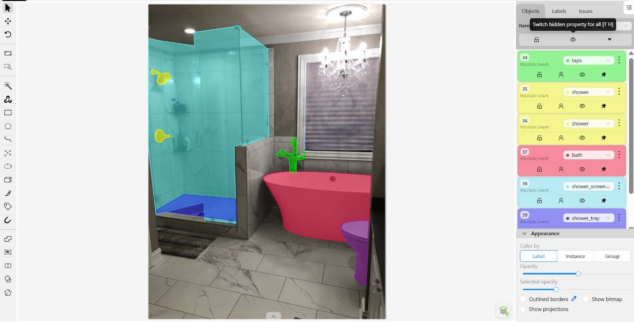 Vanity unit and basin traced as distinct regions — annotated