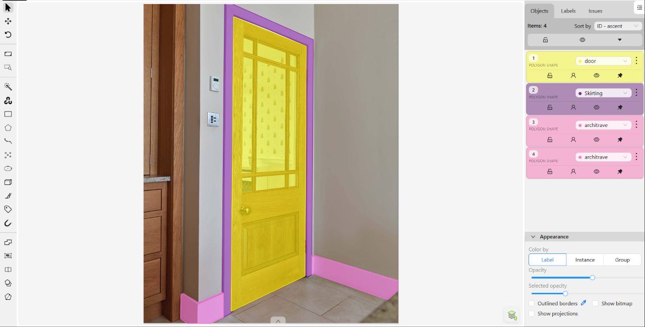 Leaf, frame, architrave and skirting as four separate classes — source