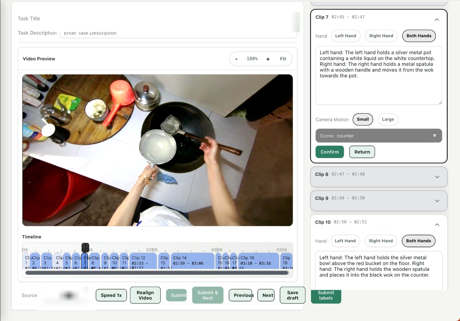 Segmentation workspace: boundaries set frame by frame