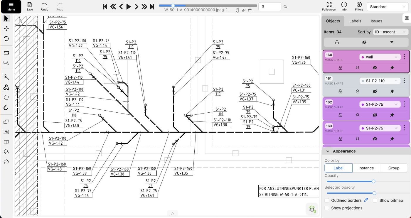 Service route traced through dense mechanical line work — source