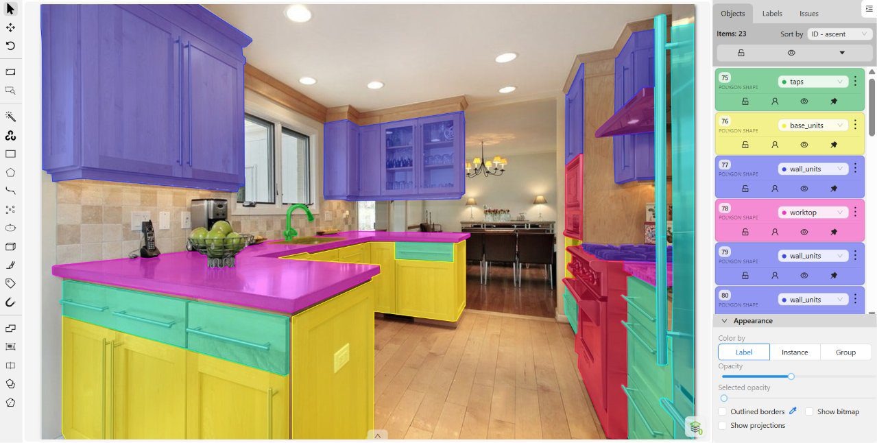 Glazed wall units traced door by door — annotated
